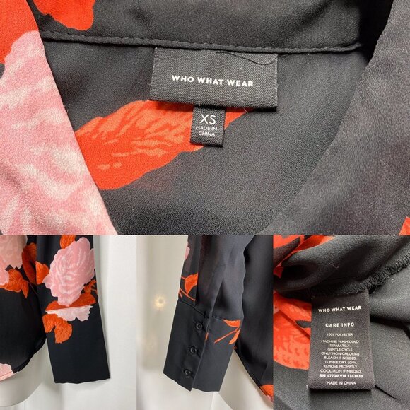 Who What Wear Floral Rose Button Down Blouse Top - Picture 5 of 7